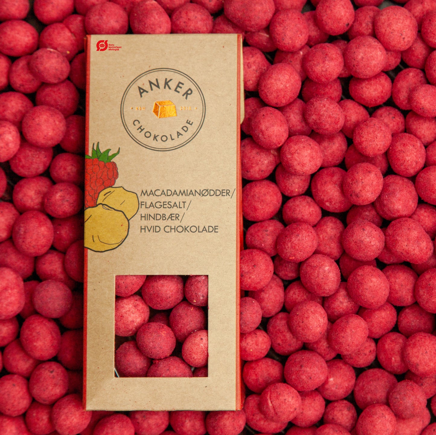 Macadamianødder / salt / hindbær / hvid chokolade - DK-ØKO-100